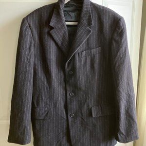 J. Crew Vintage Men’s Blazer Jacket Size‎ Large Wool Navy Blue Pinstriped